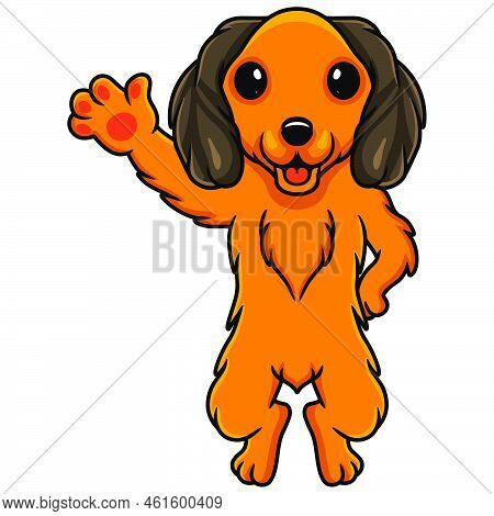 Vector Illustration Of Cute Dachund Dog Cartoon Waving Hand