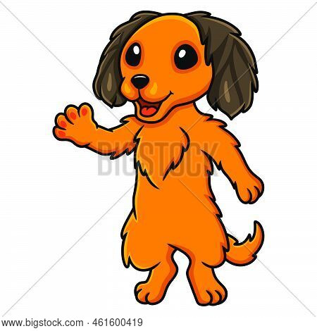 Vector Illustration Of Cute Dachund Dog Cartoon Waving Hand