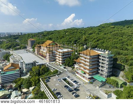 Aerial View Of  Yuanheng Temple In Kaohsiung City, Taiwan.