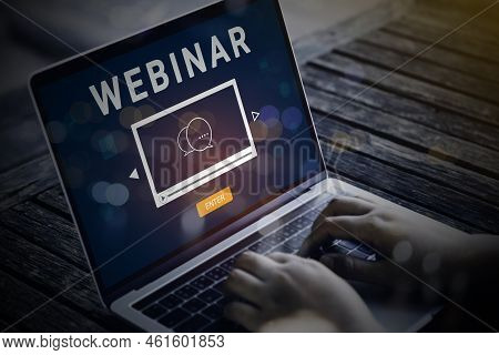 Businessman And Team Work Using A Laptop Computer With Webinar E-business Browsing Connection And Cl