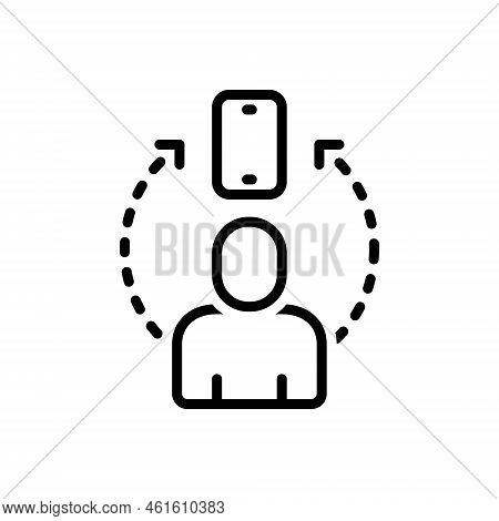 Black Line Icon For Depending Addicted Dependence Device Digital Smartphone Student Attention Techno