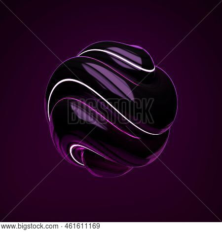 Abstract Art With Surreal 3d Organic Ball In Curve Wavy Smooth And Soft Bio Forms In Matte Aluminium