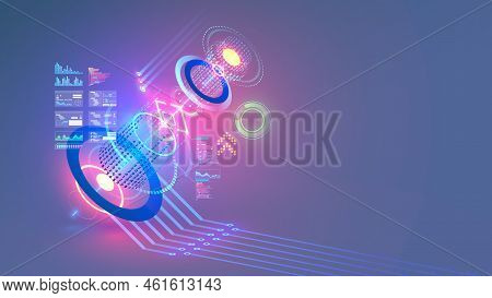 Abstract Technology Conceptual Background. Digital Futuristic 3d Virtual Reality Interface. Electron