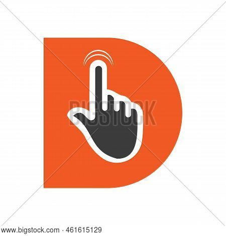Letter D Finger Click Logo Vector Template Concept For Technology Symbol