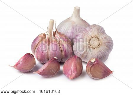 Garlic Clove And Bulb Isolated On White Background