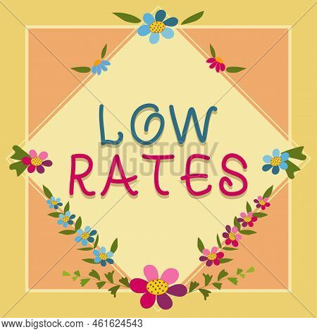 Conceptual Caption Low Rates. Conceptual Photo A Cost Of An Item Or Service Which Is Usualy At Its S