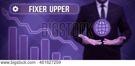 Text Sign Showing Fixer Upper. Concept Meaning House In Need Of Repairs Used Chiefly Connection With