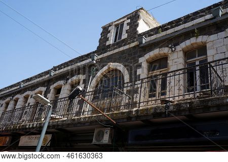 Tiberias, Israel  - May 26, 2022 : Beautiful Historical Building Made Of Basalt
