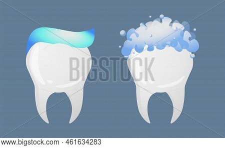 Teeth In Realistic Style. Clean Teeth Icons. Brushing Teeth. Colorful Vector Illustration Isolated O