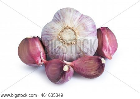 Garlic Clove And Bulb Isolated On White Background