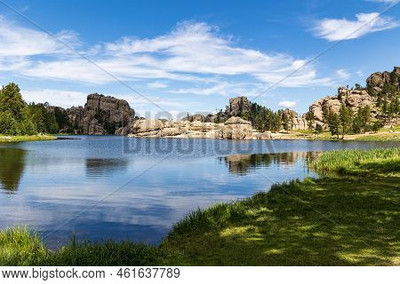 Clouds Reflecting In Sylvan Lake, Custer State Park, South Dakota, Usa