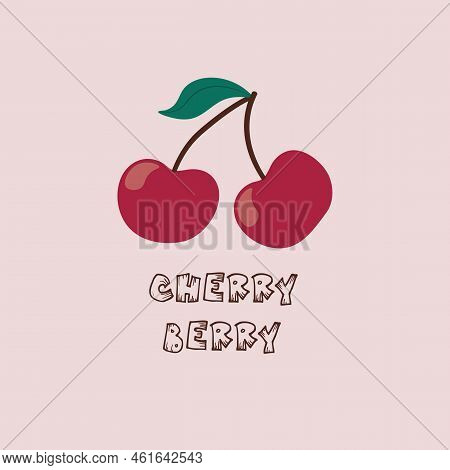 Cute Cherry Sisters Characters Illustration. Red And Pink Colour. Perfect For Baby Girl Fabric, Text