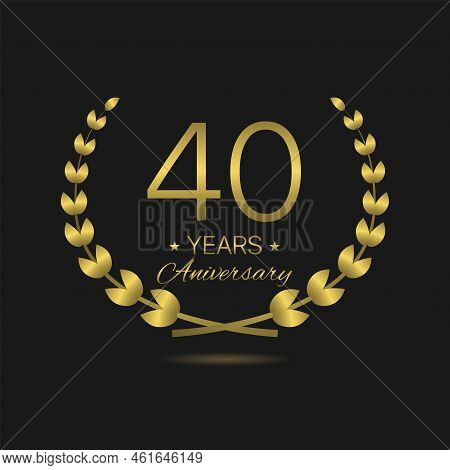Fourty Anniversary Golden Laurel Wreath Label Vector