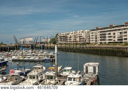 Europe, France, Dunkerque - July 9, 2022: Modern Apartment Builidngs Set In Line Along Quai Des Angl