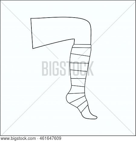 Elastic Bandage On Human Leg. Roll And Wrap Medical Gauze Over A Foot. Broken Or Injured Ankle. Heal
