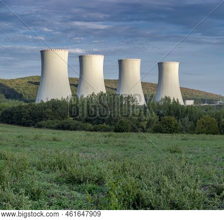Panoramic View Of Nuclear Power Plant. Nuclear Power Station. Mochovce. Slovakia.