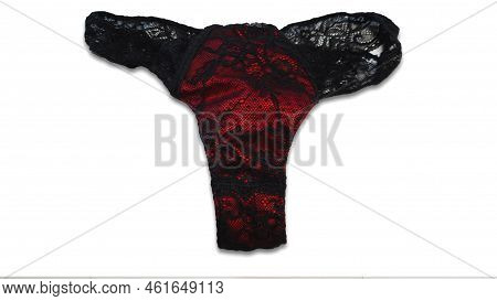 Pink Women\'s Panties With Flowers Isolated On White. Luxurious Elegant Sexy Women\'s Thong, Close-u