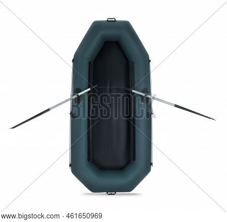 Inflatable Rubber Fishing Boat With Aluminium Oars Isolated On White