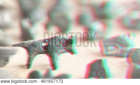 Anaglyph Effect. Scythian Amulet Of Bulls. Ancient Scythian Objects. Animal Style. Archaeological Fi