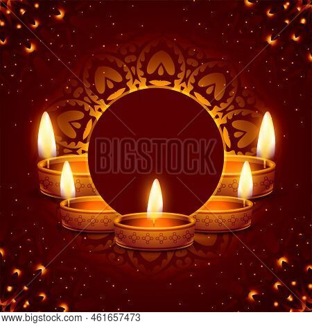 Shinny Floral Background With 3d Oil Diya For Diwali Celebration.