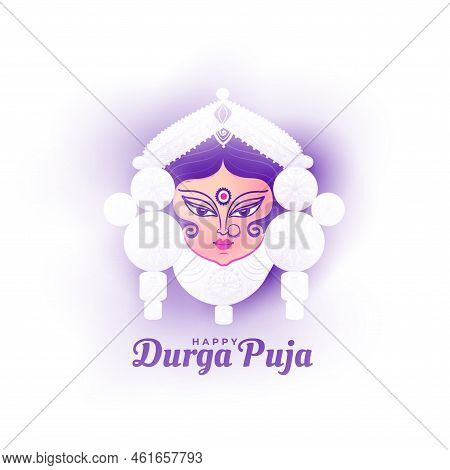 Indian Festival Durga Pooja Event Card With Goddess Durga Face Design