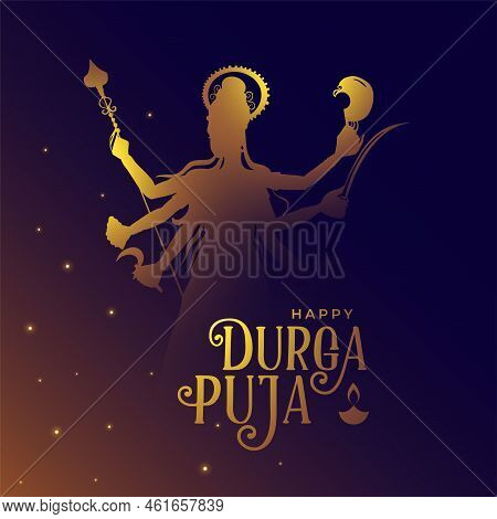 Shiny Durga Pooja Festival Event Background With Goddess Silhouette Design
