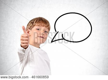 Young Student Wearing Casual Wear Is Showing Thumb Up Gesture In Front Of Concrete White Wall With S
