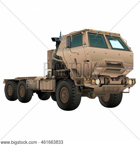 Military Truck M142 Himars In Realistic Style. Tactical Vehicle. Colorful 3d Illustration On A White
