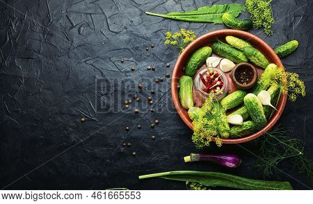 Homemade Cucumber Pickling And Ingredients,copy Space