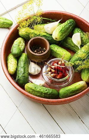 Homemade Cucumber Pickling And Ingredients