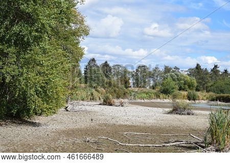 Swamp Lake Of A Nature Reserve During Summer Drought Without Water And Cracked Ground