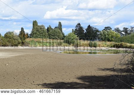 Swamp Lake Of A Nature Reserve During Summer Drought Without Water And Cracked Ground