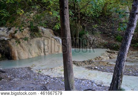 Milky Geothermal Hot Spring Known As Bagni Di San Felipa In Italy.