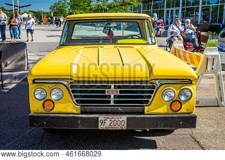 Falcon Heights, Mn - June 18, 2022: High Perspective Front View Of A 1962 Dodge D100 Pickup Truck At