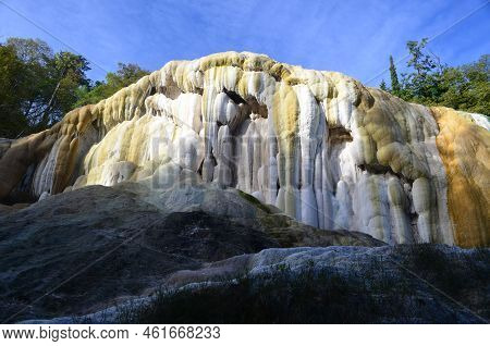 Colorful Calcified Deposits At Hot Springs Of Bagni Di San Felipa In Italy.