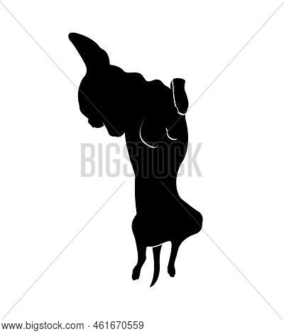 Chihuahua Silhouette. Dog Is Lying On Its Back. Black Outline. Print Isolated On White Background.