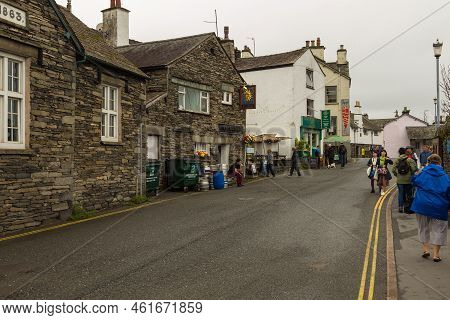 Hawkshead, Cumbria, Uk, 15 August 2018 - Facade Of A Stone Building In The Village Of Hawkshead In T