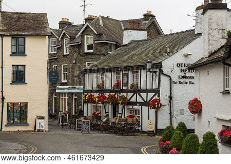 Hawkshead, Cumbria, Uk, 15 August 2018 - Facade Of A White Buildings In The Village Of Hawkshead In 