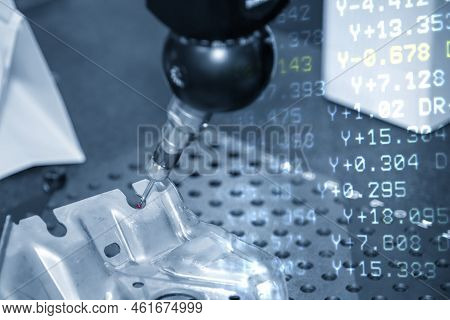Abstract Scene Of Multi-axis Cmm Machine And G-code Data Background. The Quality Control Of Sheet Me