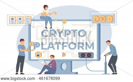 Crypto Platform Concept With Technology Symbols Flat Vector Illustration