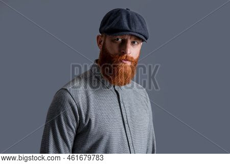 Portrait Of Handsome Irish Man. Bearded Man With Serious Face. Unshaven Man With Red Beard