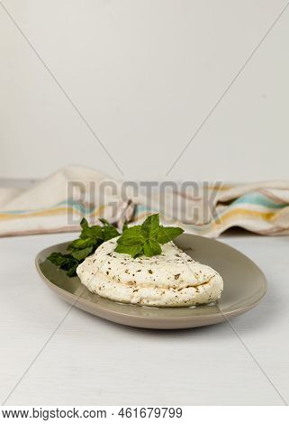 Homemade Halloumi From Goat Milk With The Addition Of Mesophilic Sourdough. White Cheese For Grillin