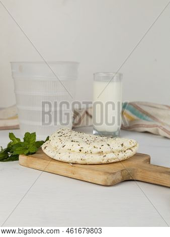 Homemade Halloumi From Goat Milk With The Addition Of Mesophilic Sourdough. White Cheese For Grillin