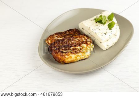 Homemade Halloumi From Goat Milk With The Addition Of Mesophilic Sourdough. White Cheese For Grillin