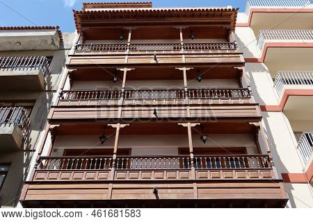 Icod De Los Vinos, Tenerife, Canary Islands, Spain, September 17, 2022: Typical Wooden Balconies In 