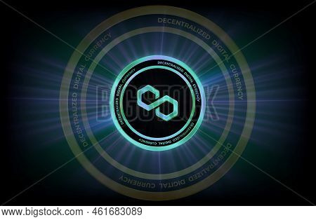 Polygon-matic  Virtual Currency Images. 3d Drawings. Coin Logo