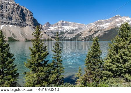 Mountain Scenery Near Bow Lake Along The Icefields Parkway In Banff National Park Canada