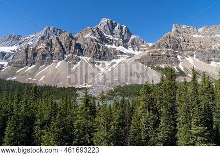 Mountain Scenery Near Bow Lake Along The Icefields Parkway In Banff National Park Canada