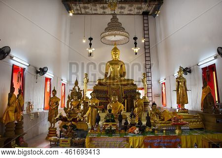 Ancient Buddha Statue For Thai People Traveler Travel Visit And Respect Praying Blessing Holy Myster