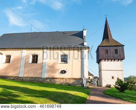Wooden Renaissance Bell Tower At The Church Of All Saints Was Built In 1610 On Hill Above Hronov Tow